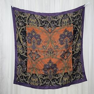 Vintage Lord & Taylor Square Scarf  100% Wool Ornate Paisley Orange Purple